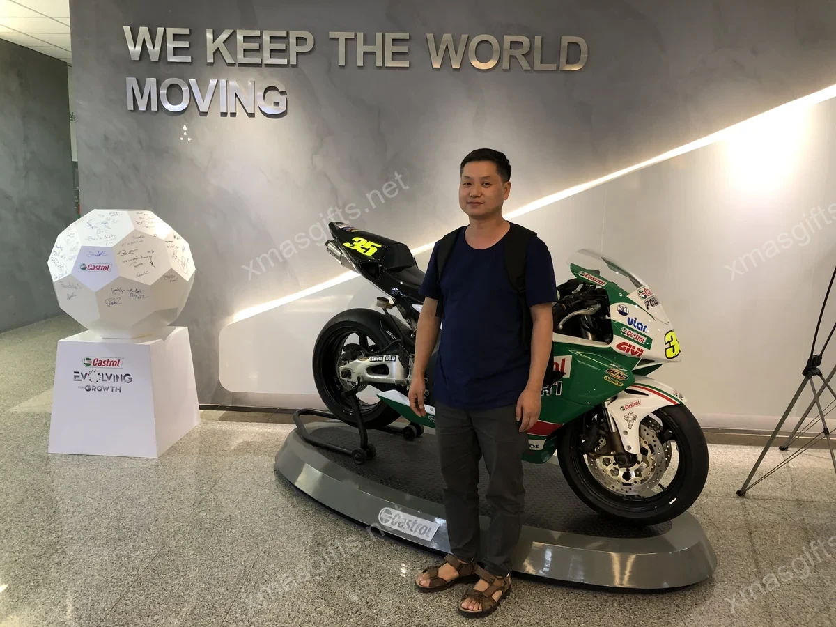 Castrol headquarters showroom in Bangkok with racing motorcycle display