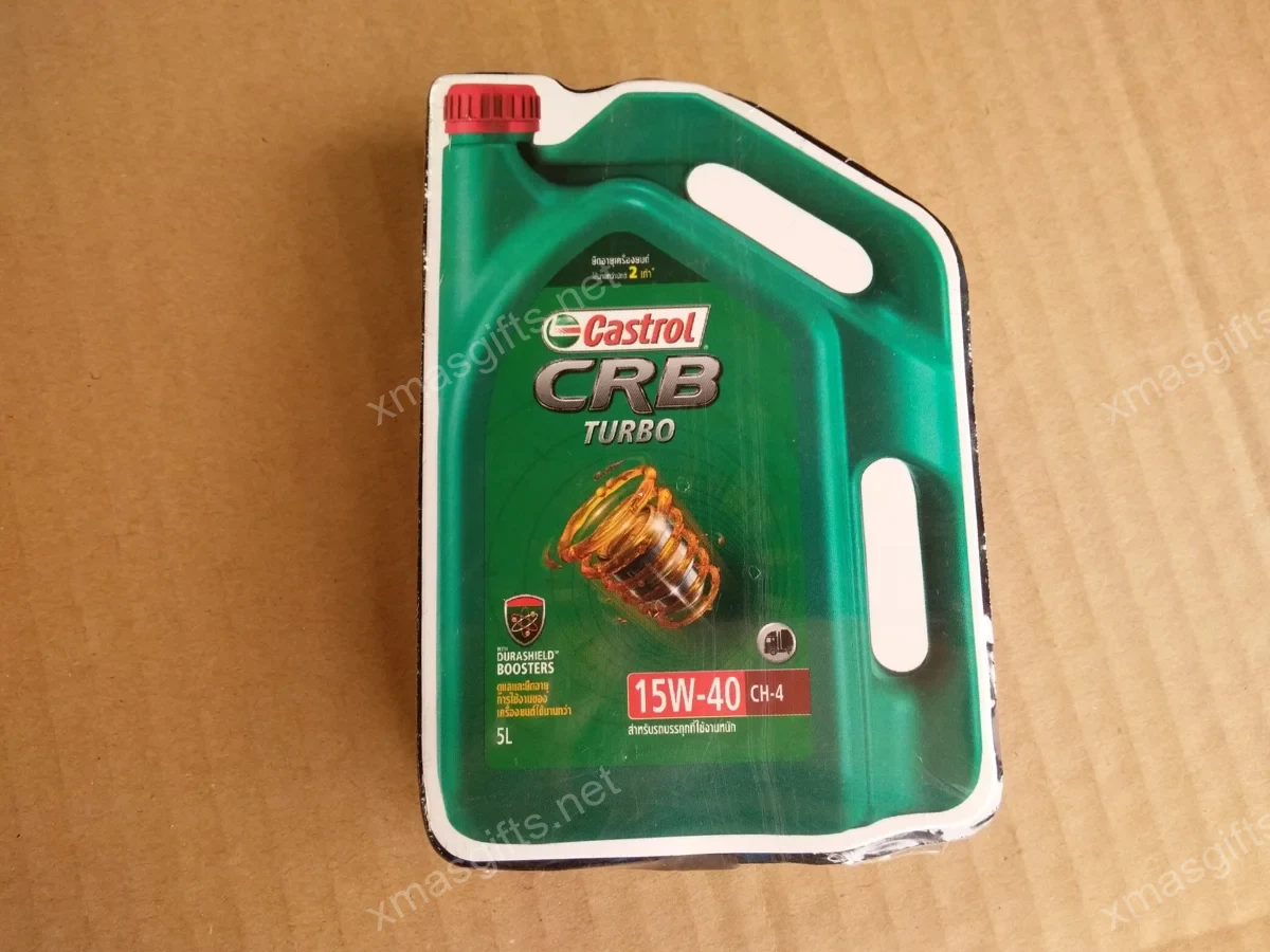Castrol compressed towel in oil-bottle shape