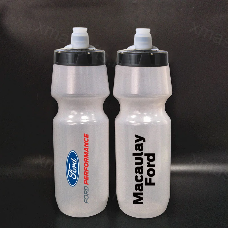Custom Ford branded sports bottles showing Ford oval logo and Macaulay Ford imprint