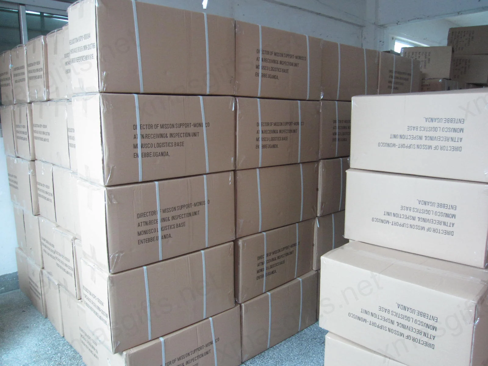 Cartons destinés au Directeur de l'appui à la mission MONUSCO à Entebbe, Ouganda