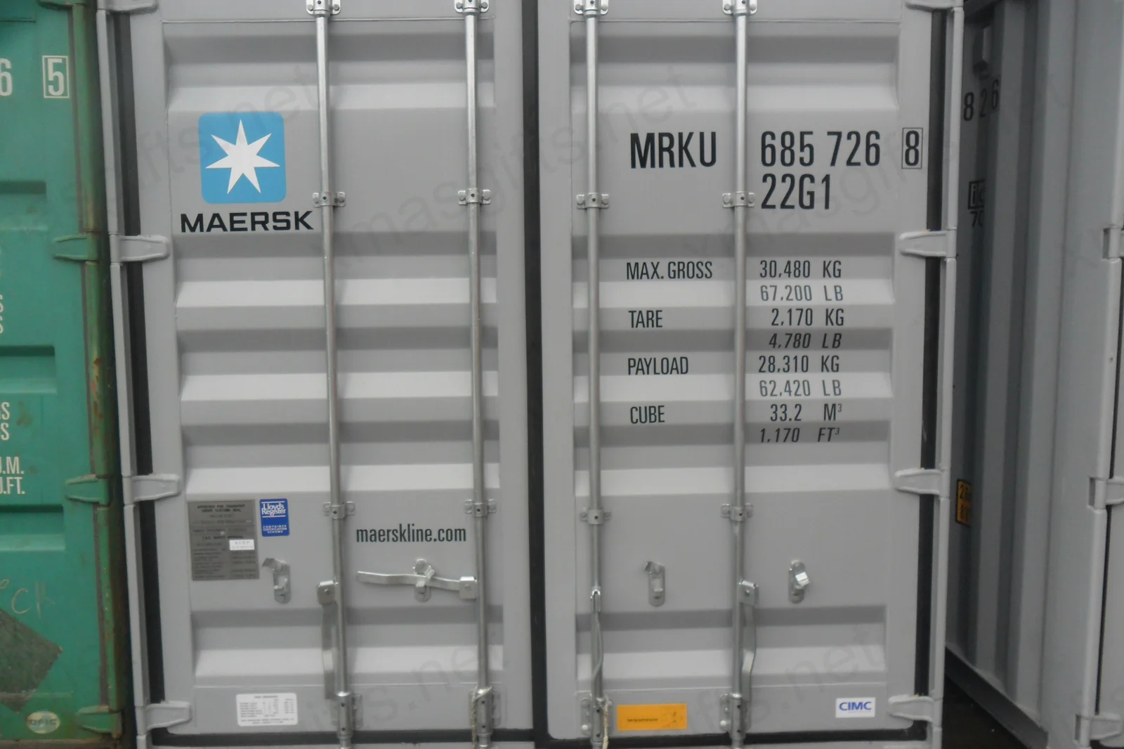 Porte de conteneur Maersk avec le scellé MRKU 685 726 8