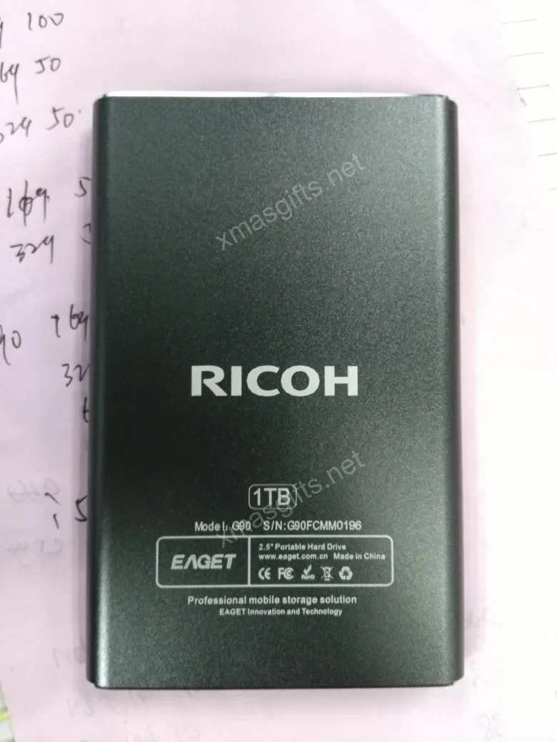 1TB portable hard drive with custom logo