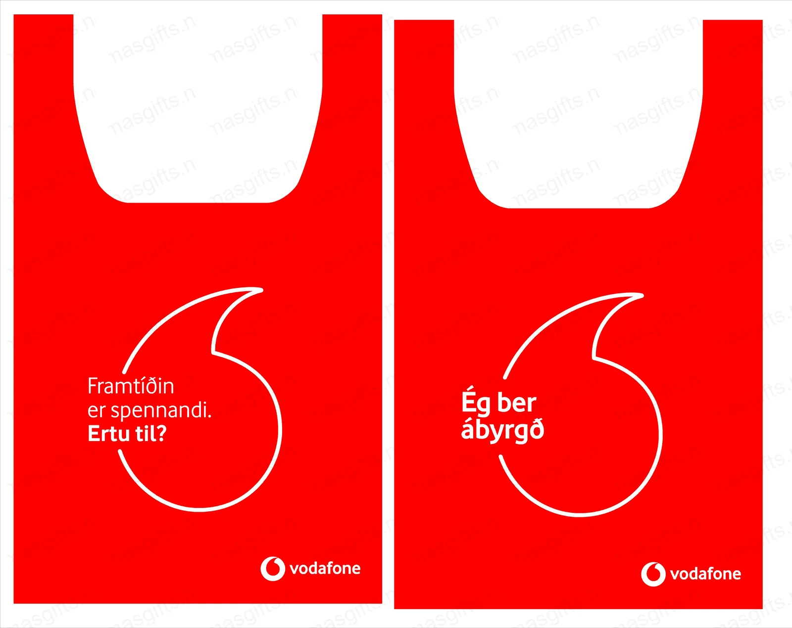 Vodafone grocery bag artwork with two Icelandic slogans
