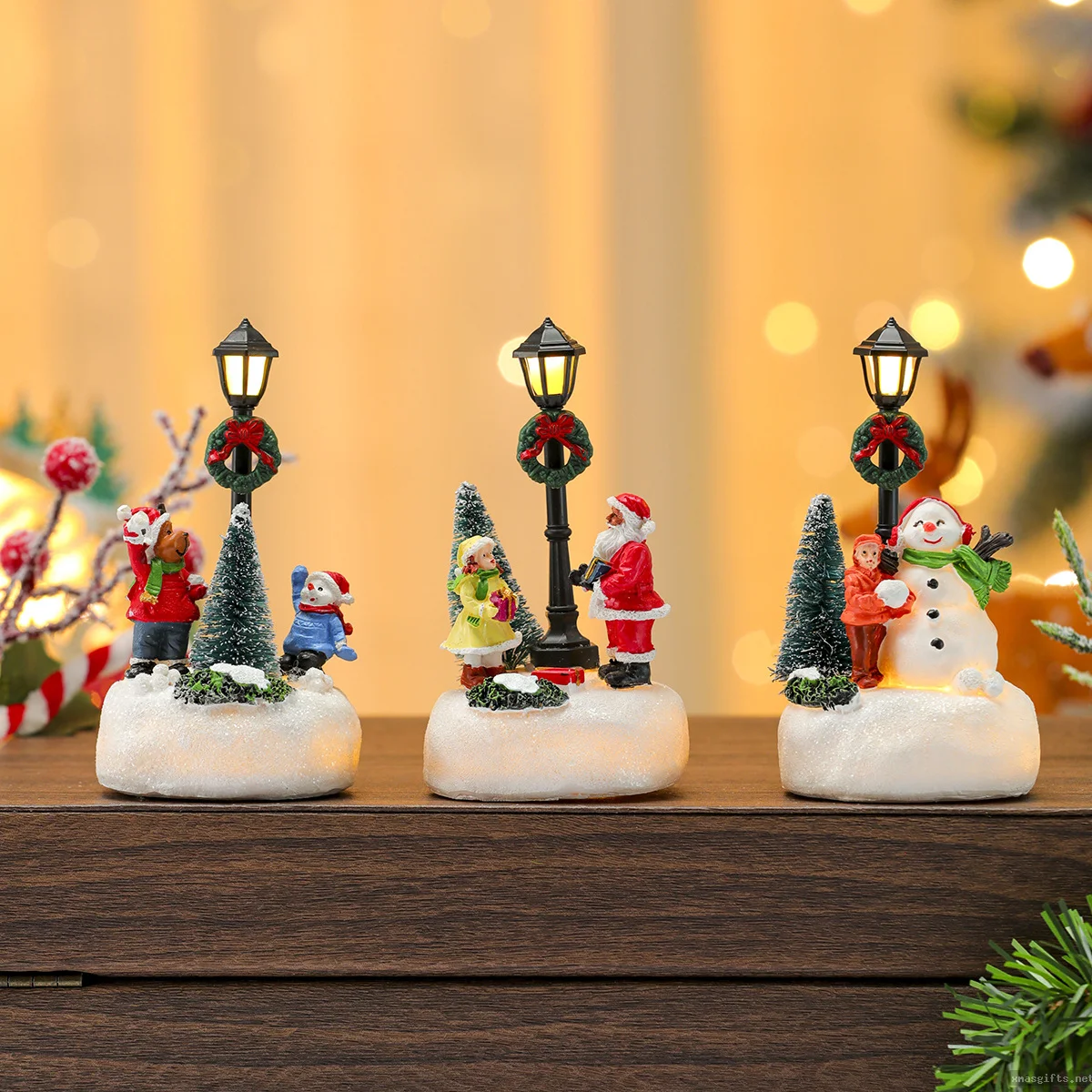 12cm LED Light Up Resin Christmas House Ornament, Mini Street Lamp Xmas Decor Gift Wholesale