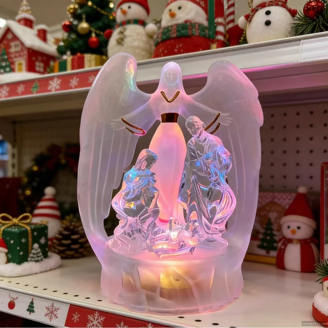 16cm LED Lit Clear Plastic Guardian‑Angel Nativity Ornament, Christmas Desktop Decor