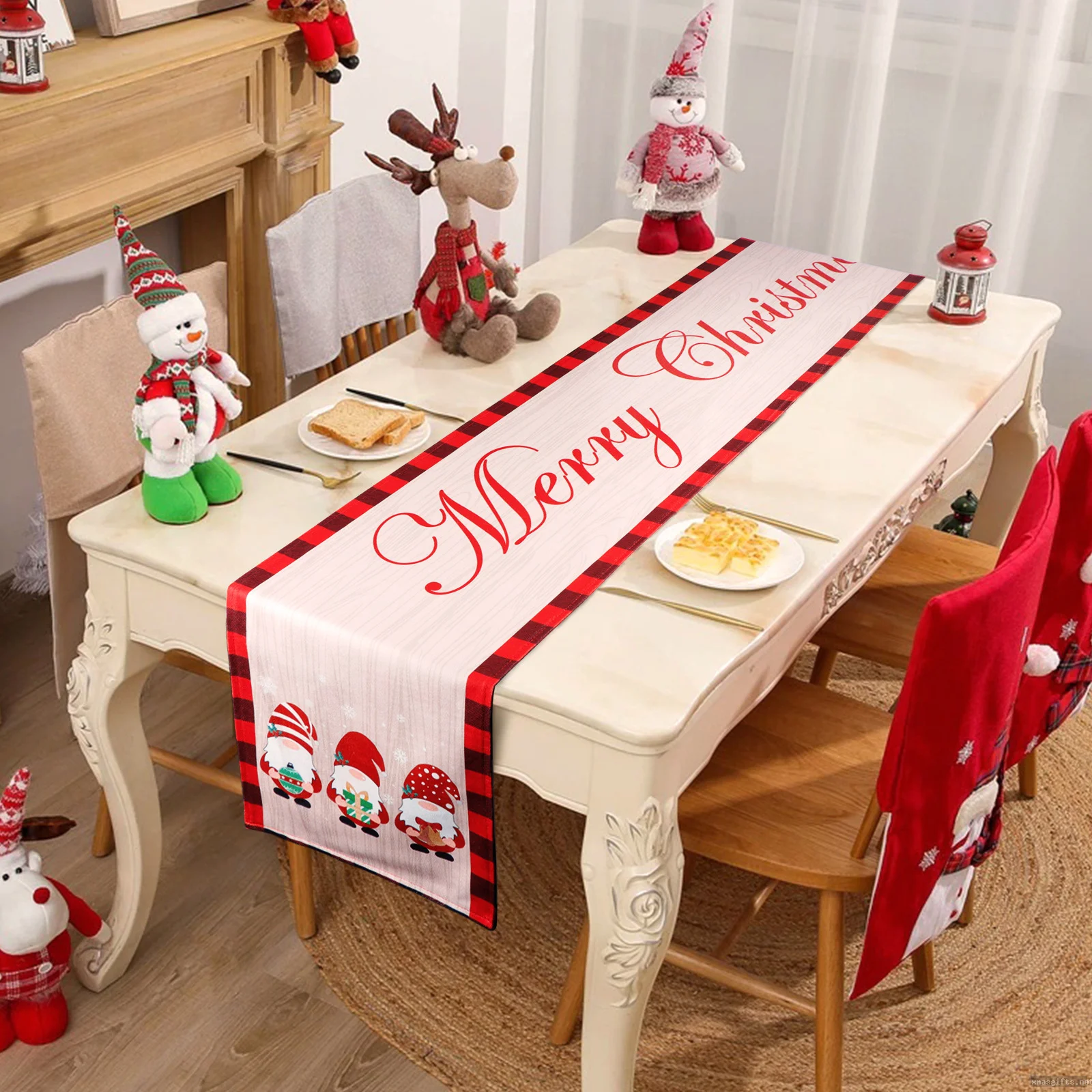1.8m Christmas Table Runner,Custom Logo Stain Resistant Xmas Dining Table Decor Wholesale Supply