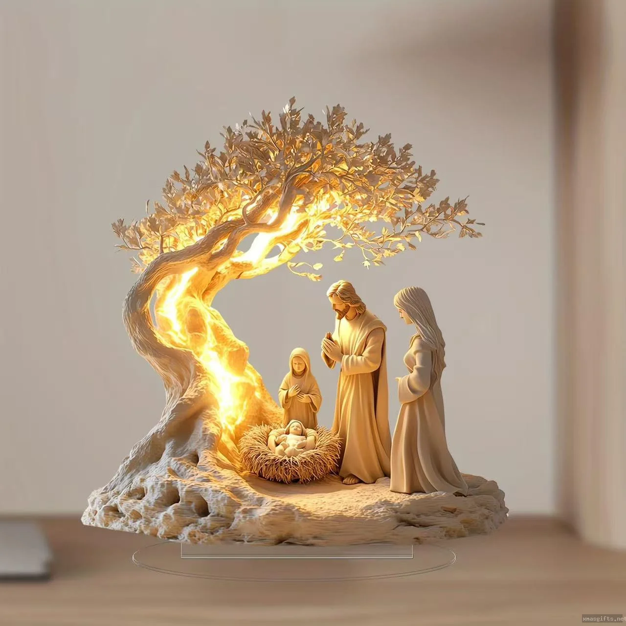 20cm Christmas Nativity Scene Acrylic Figurine Set, Holy Family Resin Statue Gift Box Set Wholesale