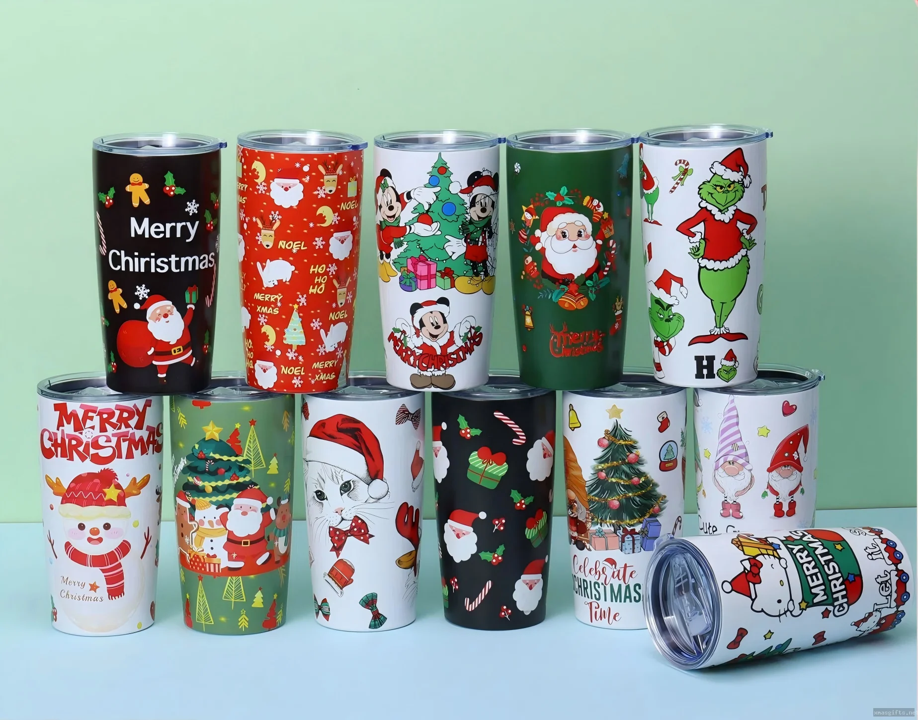 20oz Double Wall Vacuum Christmas Tumbler With Straw | Insulated Stainless Steel Cold Car Cup Wholesale