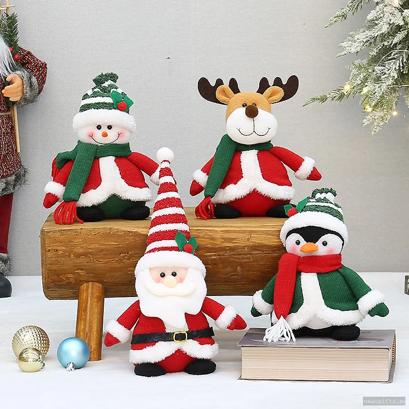 Kids Toy 22cm Sitting Knit Cloth Christmas Figurine Santa Snowman Elk Penguin Desktop‑Decor Ornament Wholesale