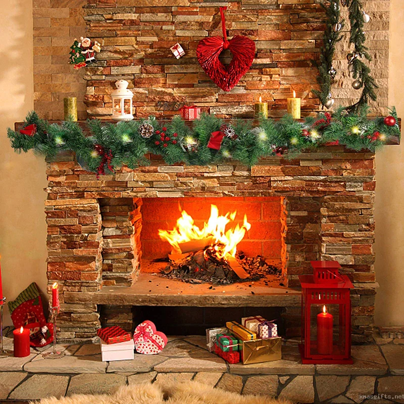 270CM Light Up Artificial Xmas PVC Garland Fireplace Stair Ornament
