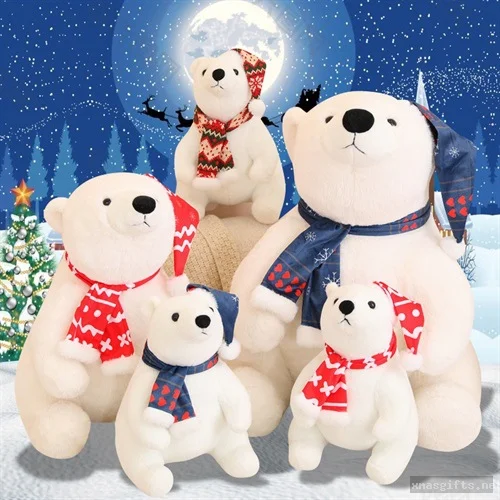 30 CM Christmas Polar Bear Stuffed Toy Cute Soft Plush Bear Doll Holiday Gift Wholesale