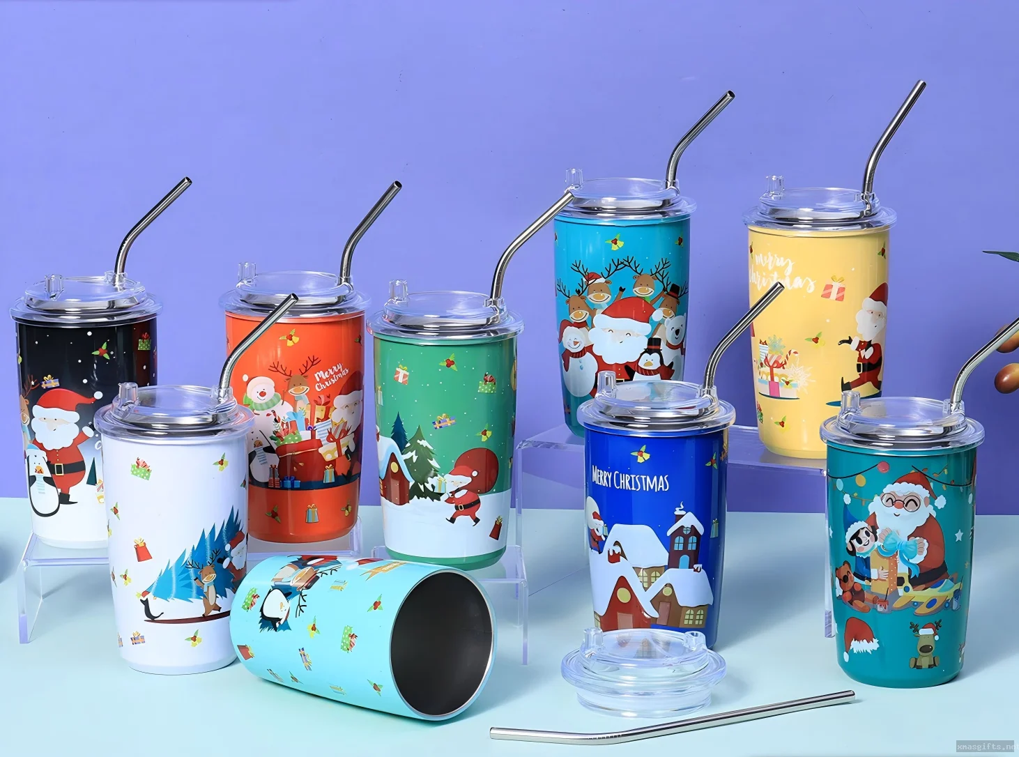 304 Stainless Steel Vacuum Christmas Tumbler With Straw & 3D Print | Wholesale Car Travel Cup