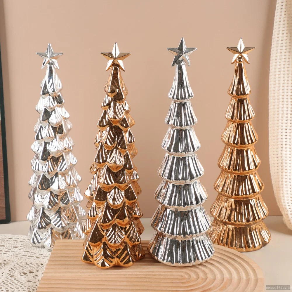 33CM Glass Christmas Tree Tabletop Ornament Xmas Party Window Decor Holiday Gift