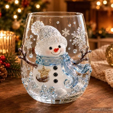 3D High Borosilicate Christmas Art Glass Cup Whiskey Spirit Tumbler  Holiday Party Shot Glass