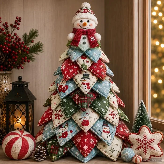 3D Patchwork DIY Quilted Christmas‑tree Sewing Kit, Handmade Xmas Holiday Fabric Decor Set