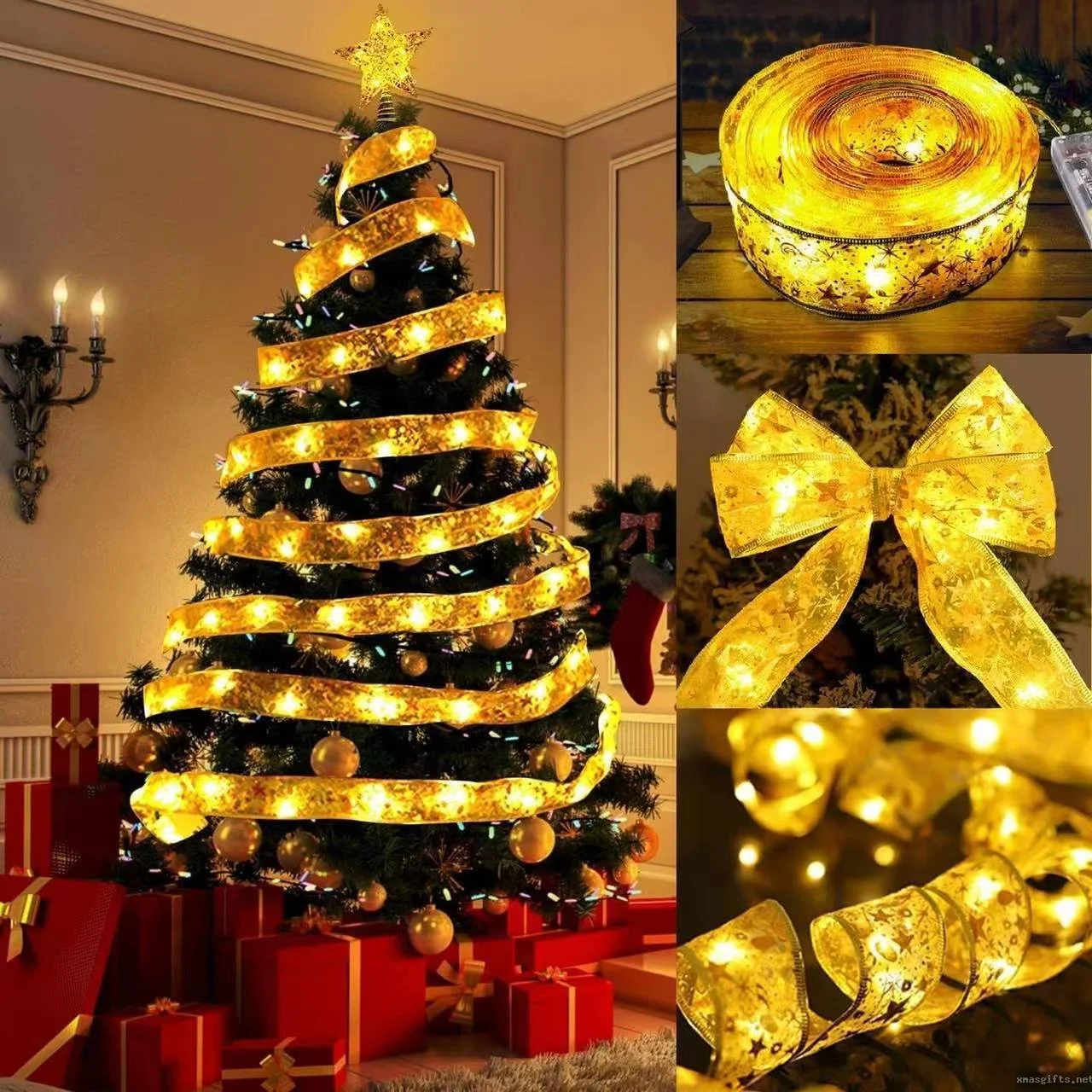 5CM  5MWarm LED Print Ribbon String Lights,Battery Powered  Christmas Tree Decor Copper Wire Fairy Lights Bulk