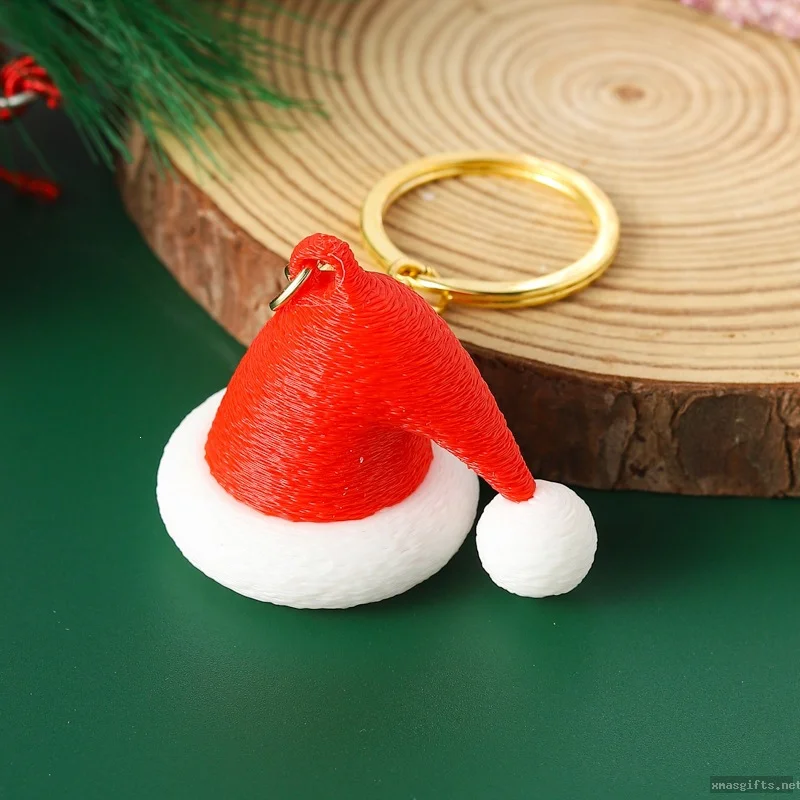 5CM Resin Santa Hat Keychains, Cute Christmas Holiday Key Charms Promotional Gift Bulk
