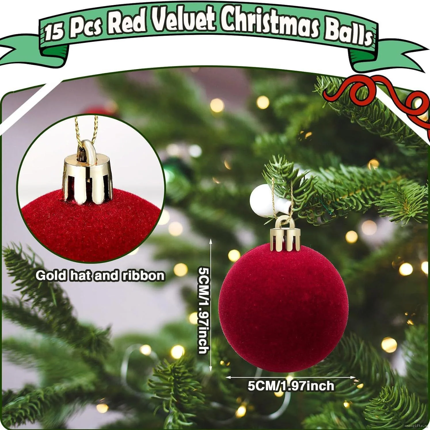 6 cm große, flauschige Weihnachtskugeln – Set mit 12 Stück in Geschenkbox, zum Aufhängen am Baum