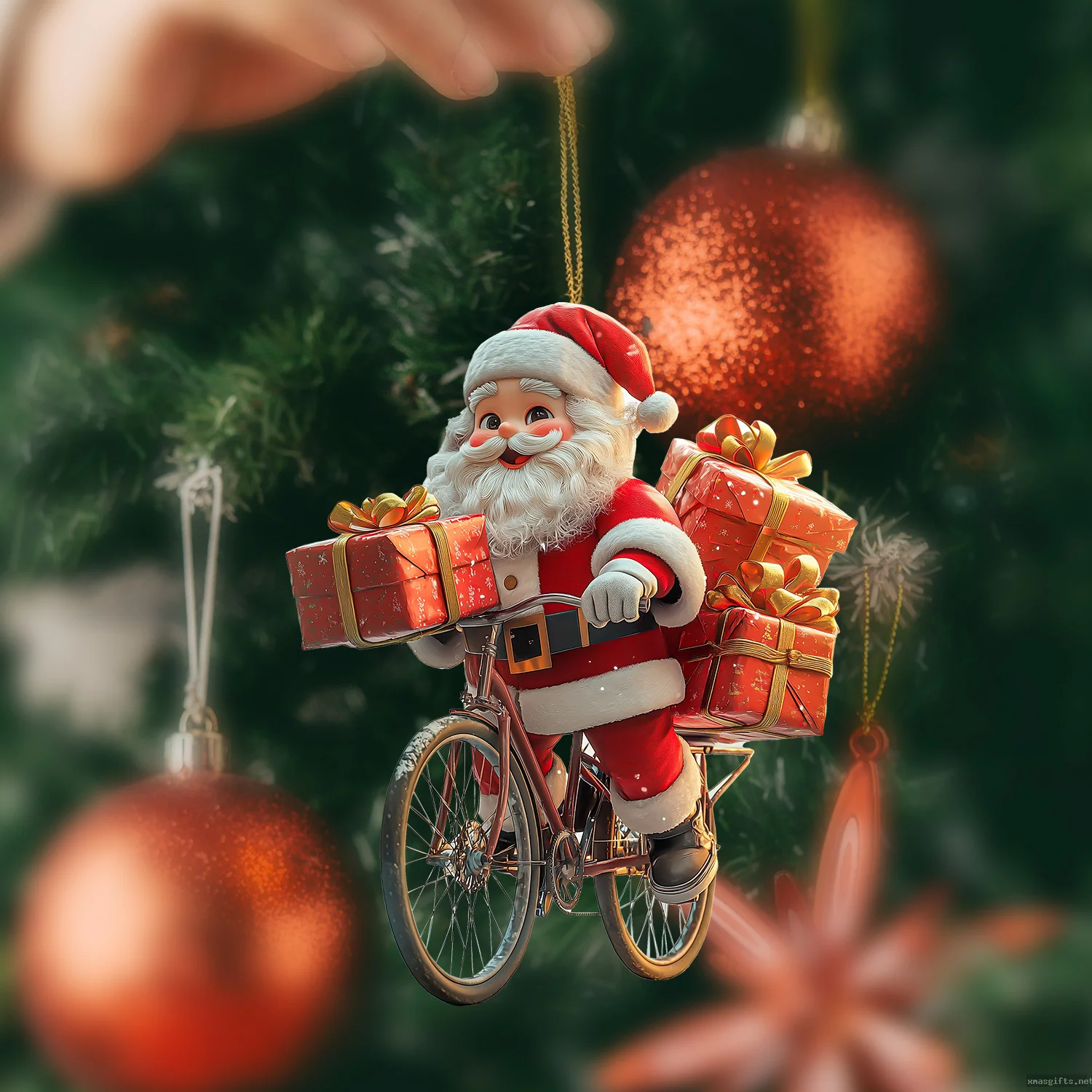 8CM Acrylic Bicycle Santa Christmas Ornament, Creative Keychain Xmas Tree Decor Gift Wholesale