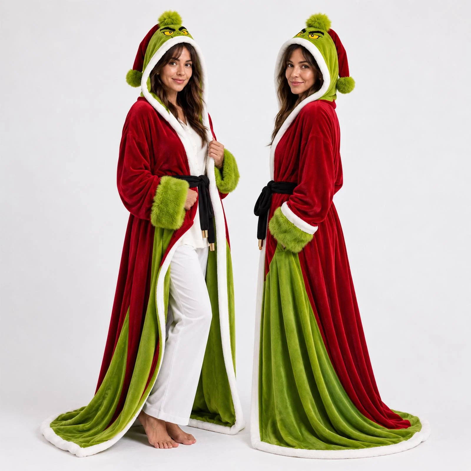Adult Flannel Hooded Christmas Cape, Heated Short Plush Cloak for Xmas Cosplay