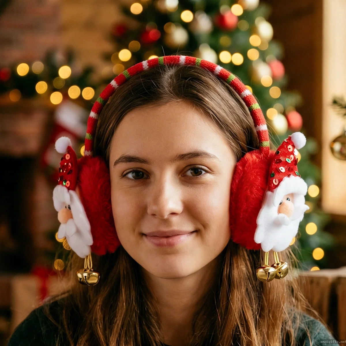 Cartoon Reindeer Fabric Christmas Earmuffs Warm Ear Cover Adult Kids Xmas Party Ornament