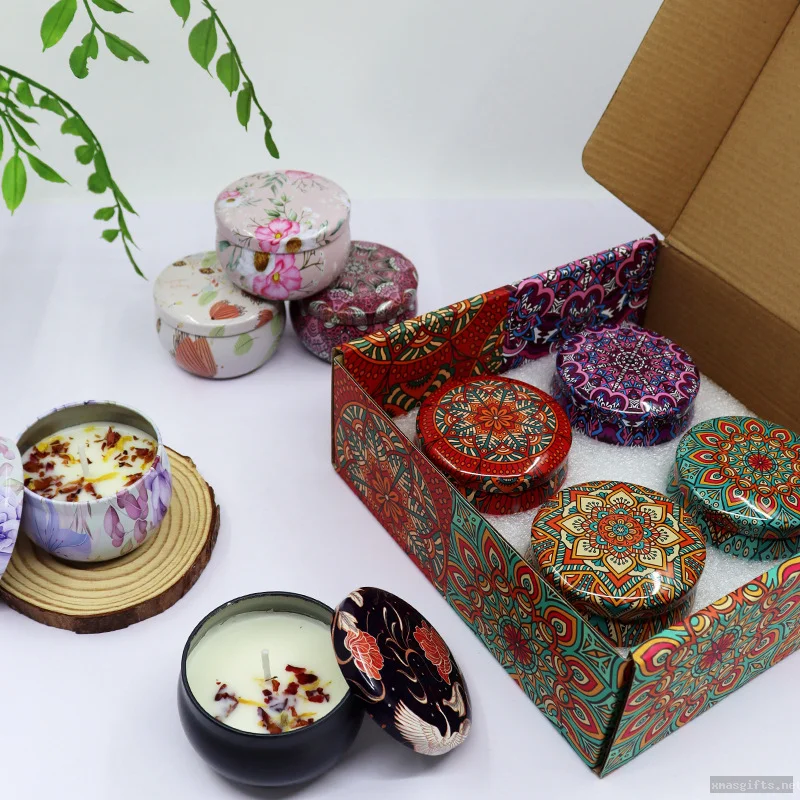 Christmas 2.2oz Metal Tin Soy Candle Dried Floral Essential Oil Indoor Fragrance Gift