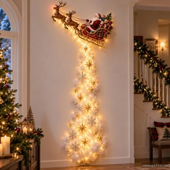Christmas Magic Trail Wall Light, LED Cascading Santa Reindeer Wall Hanging Xmas Home Decor