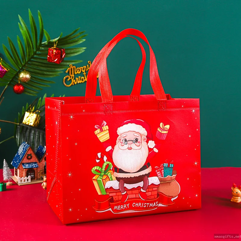 Christmas Non-Woven Gift Bags, Colorful Printing Laminated Xmas Tree Snowman Tote Bags Amazon Holiday Gift Packaging Wholesale