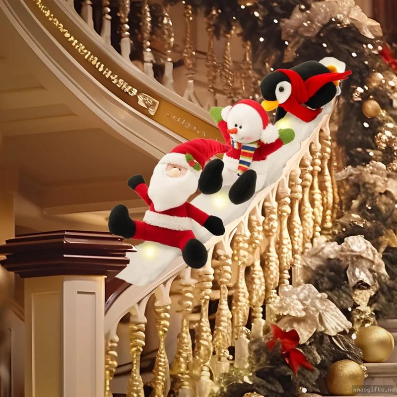Christmas Plush Slide‑Style Santa Snowman Penguin Stair‑handrail Decor Stuffed Toy 3pcs/set Wholesale