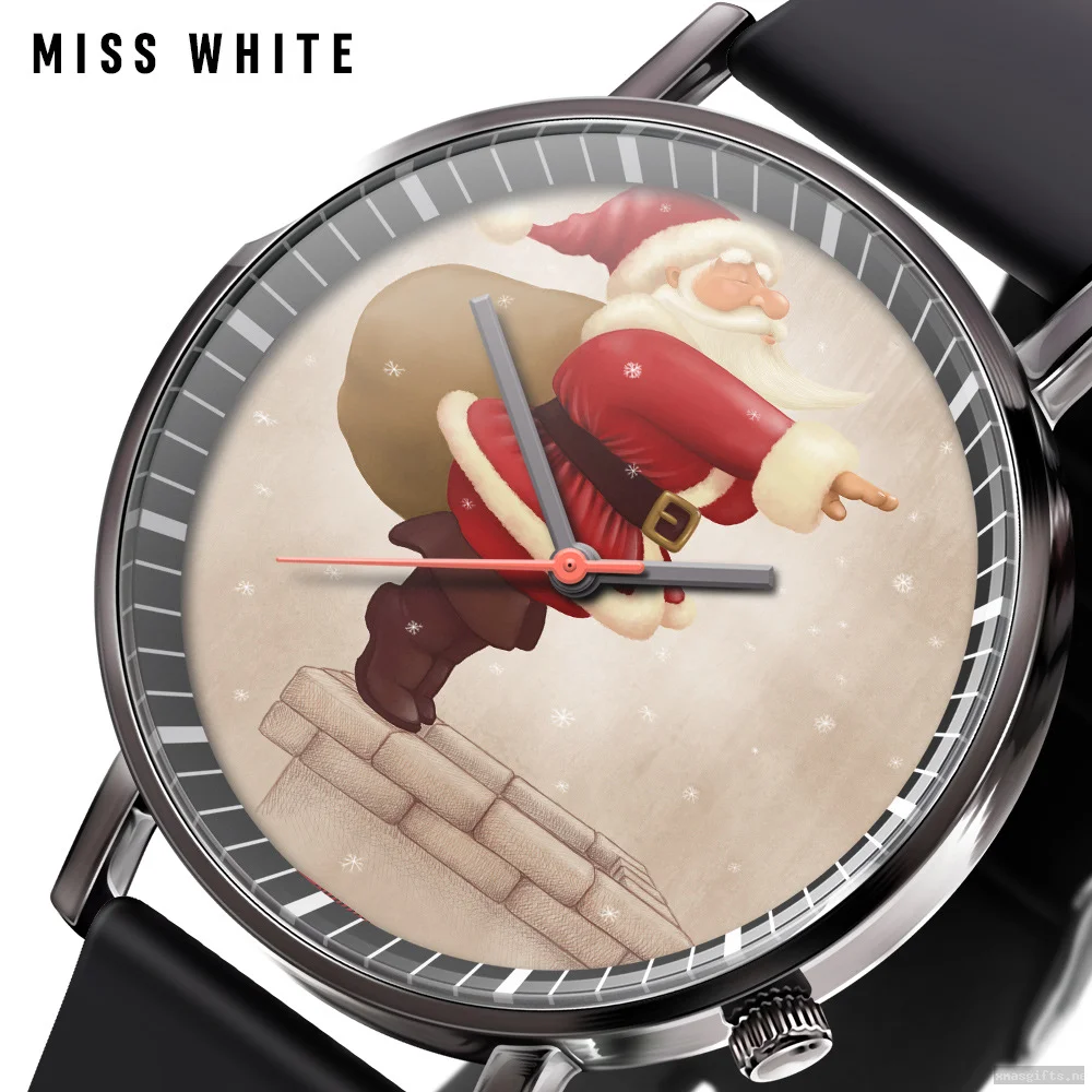 Montre à quartz avec cadran dessiné de Père Noël – Montre-bracelet cadeau de Noël pour enfants