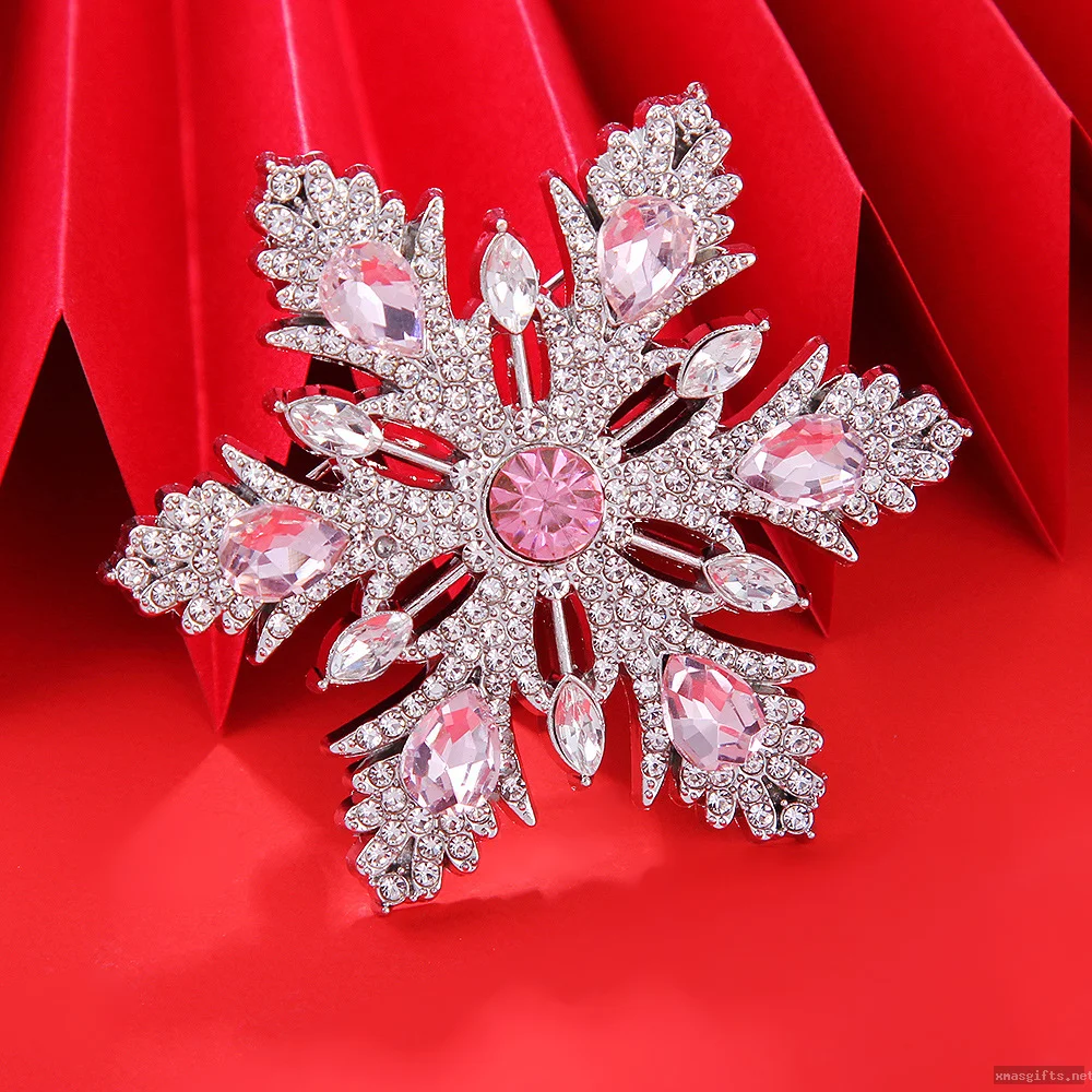 Dainty Rhinestone Snowflake Christmas Brooch Sparkly Lapel Pin for Women