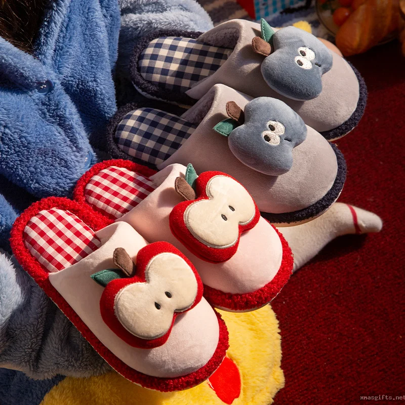 Women Christmas Plush Slippers Fluffy Soft Warm Non Slip Indoor Home Shoes