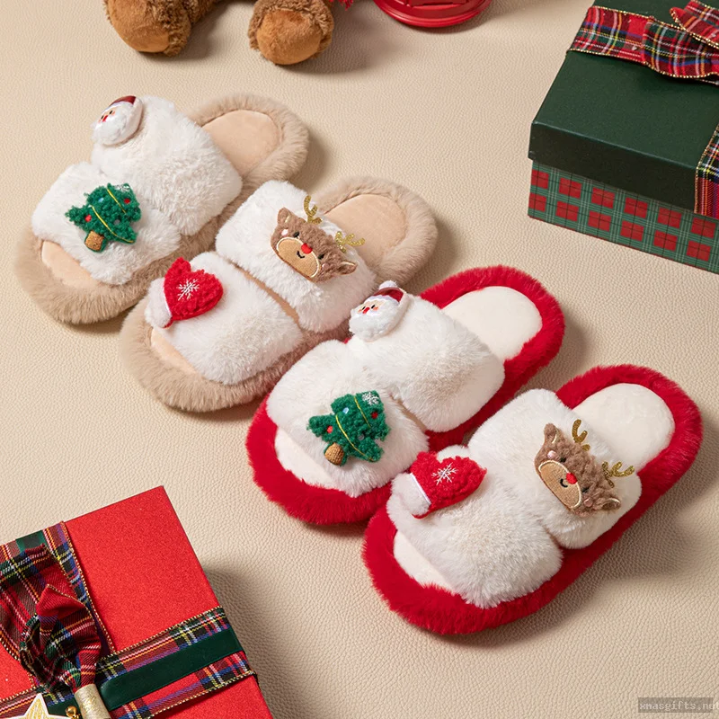 Winter Holiday Plush Christmas Slippers Fluffy Cozy Indoor Home Slippers