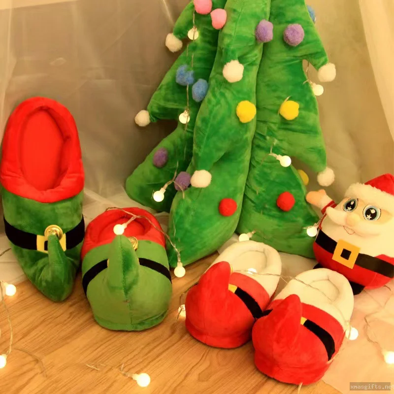 Comfort Fluffy Christmas Plush Slippers Warm Anti Slip Indoor House Shoes