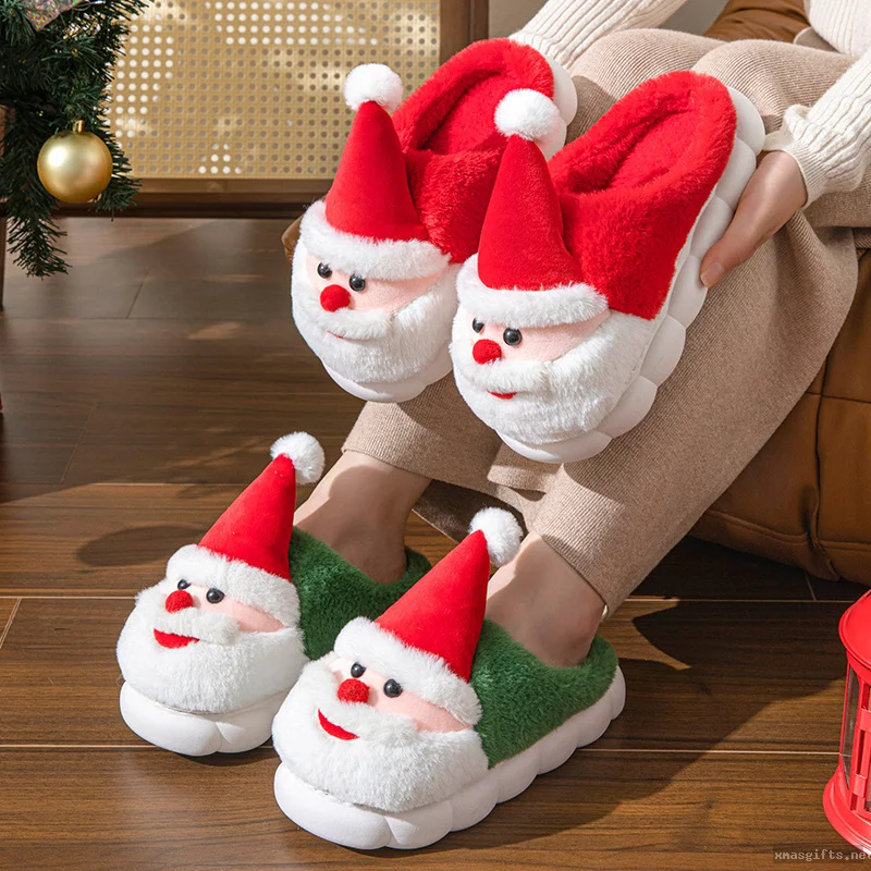 Christmas Gift Plush Fluffy Slippers Warm Comfort Indoor Winter Home Slippers
