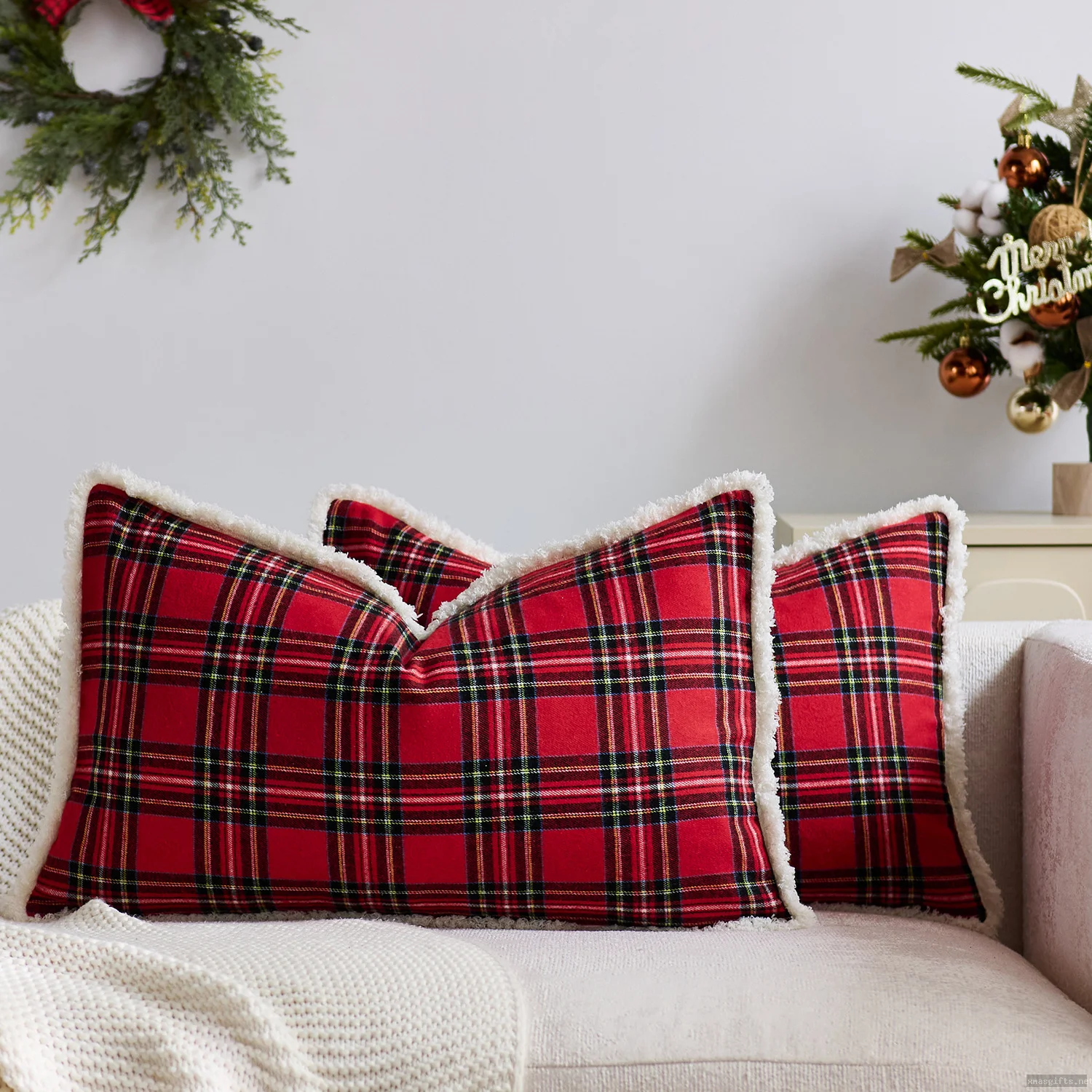 Farmhouse Christmas Embroidery Throw Pillow Printed Pattern Bedroom Home Cushion