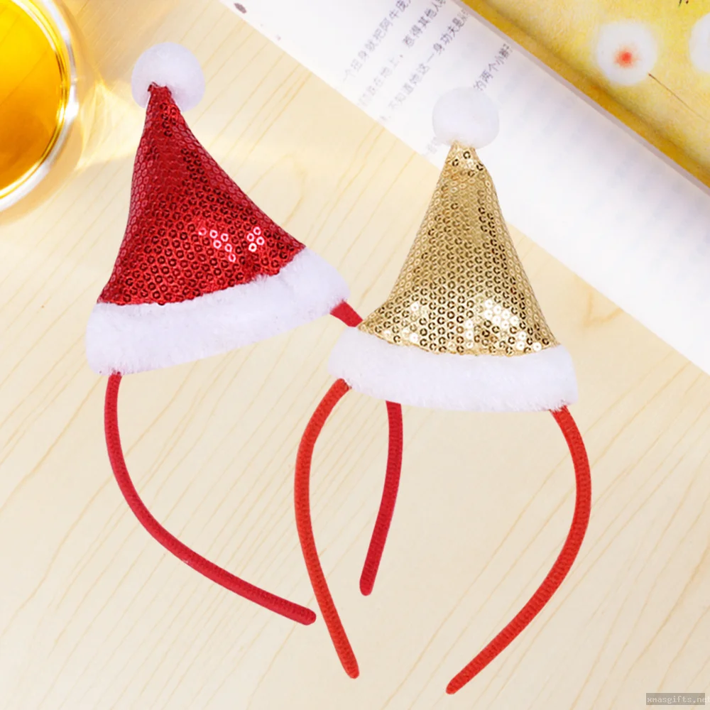 Santa Hat Christmas Headband Red White Plush Hair Hoop Women Xmas Party Accessory