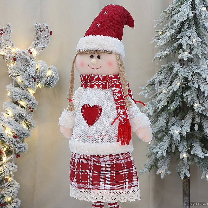 Snow Flocked Christmas Plush Decor Doll Fluffy Fabric Xmas Figurine Farmhouse Style Indoor Mantel Table Decoration
