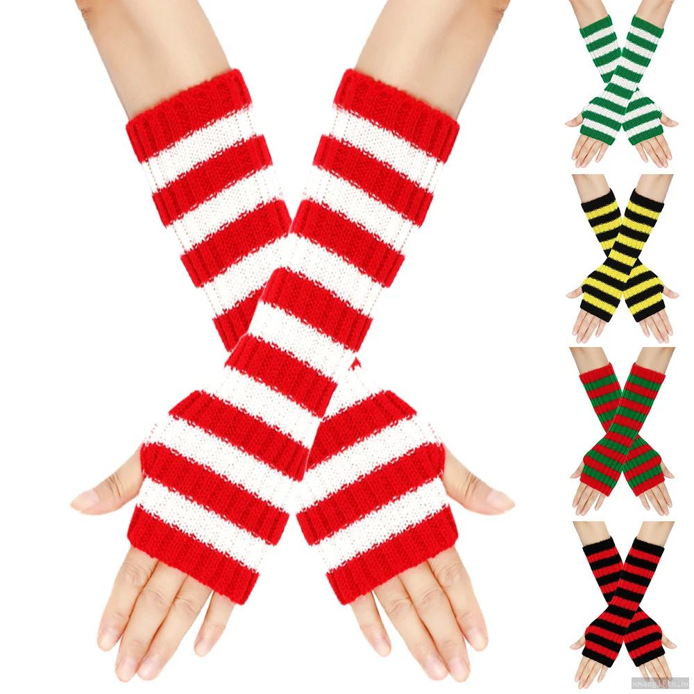 Cute Xmas Element Knitted Thermal Gloves Plush Lined Super Soft Winter Warm Gloves Christmas Gift for Men