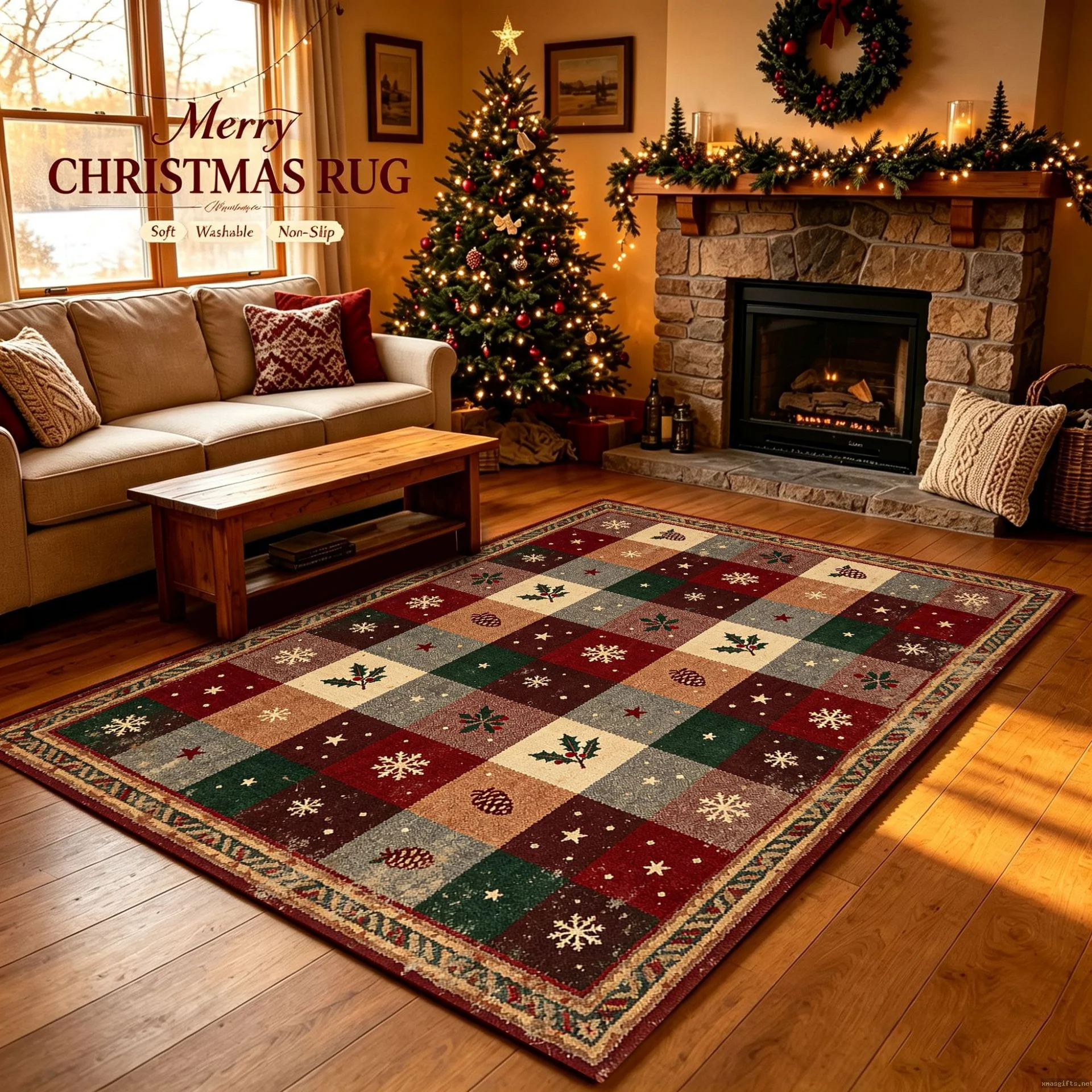 Thick Fluffy Christmas Contrast Striped Floor Rug Shock Absorb Stripe Carpet Cozy Bedroom Living Decor