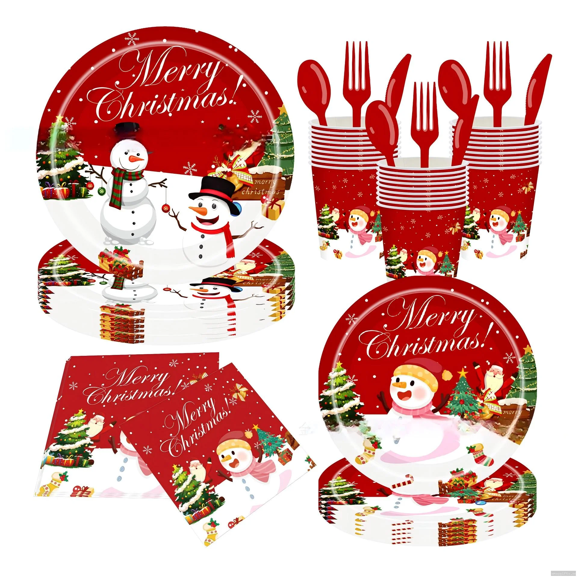 Set de vaisselle de Noël à usage unique pour bonhomme de neige – Kit pour dîner festif et réceptions.
