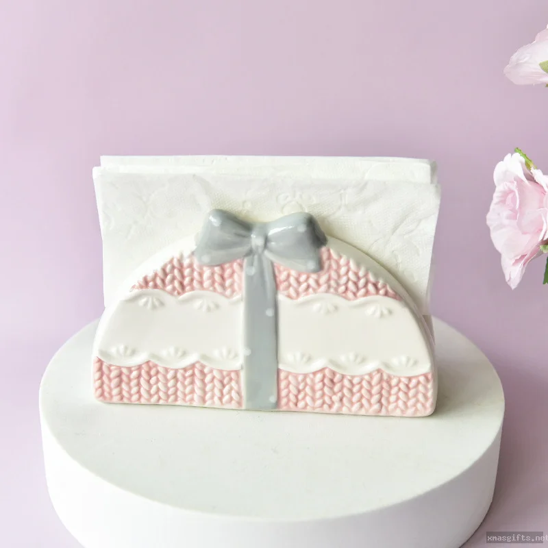 Soporte para servilletas navideño de cerámica con relieve, adorno festivo para mesa