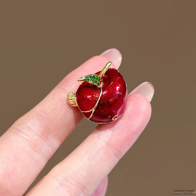 Metal Christmas Apple Brooches Xmas Peace Fruit Shaped Lapel Pin Jewelry