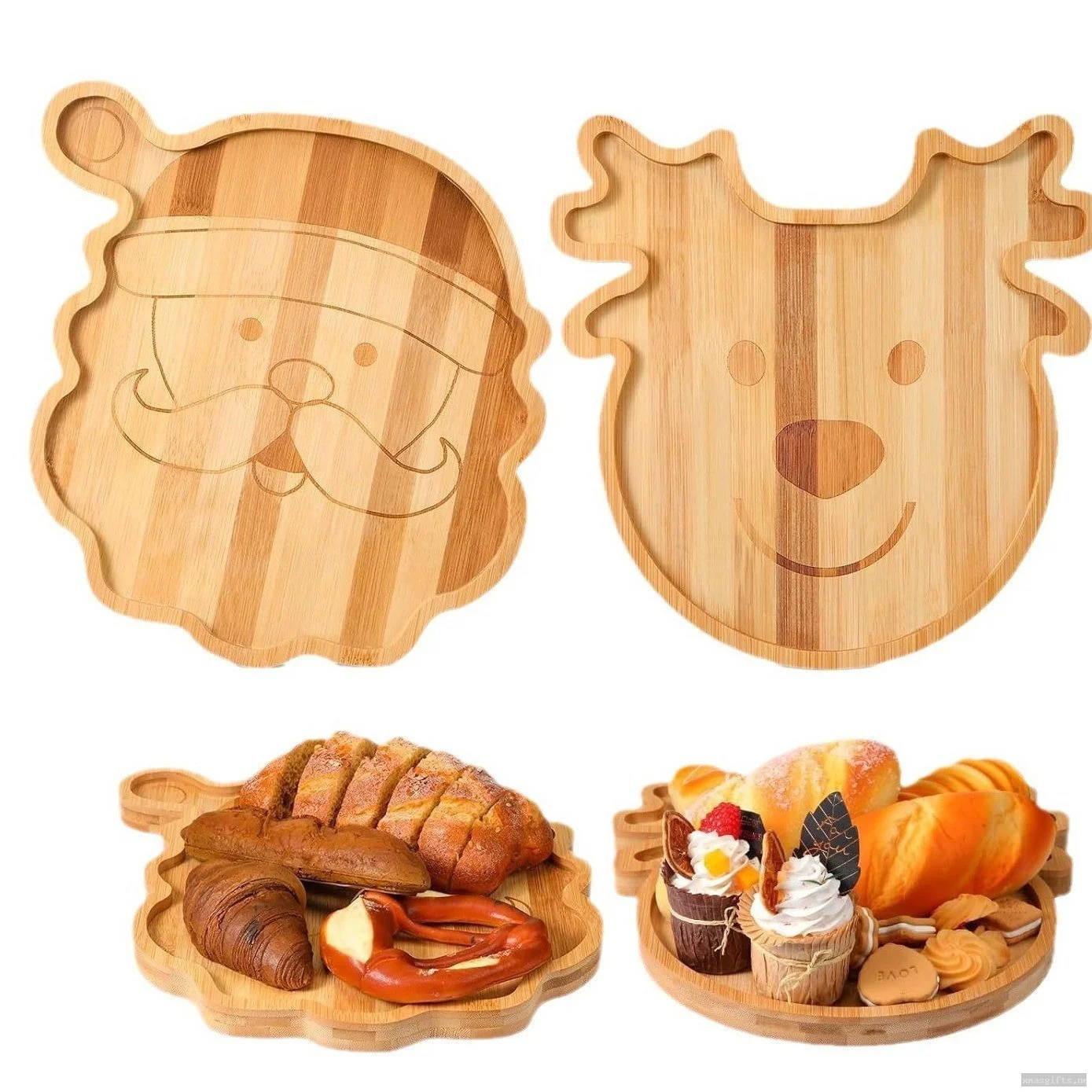 Bandeja para servir de bambú con figura de Papá Noel, regalo navideño