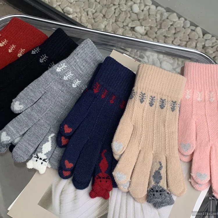 Premium Soft Knitted Christmas Warm Gloves Thermal Insulated Winter Gloves Xmas Decorative Gift Accessories