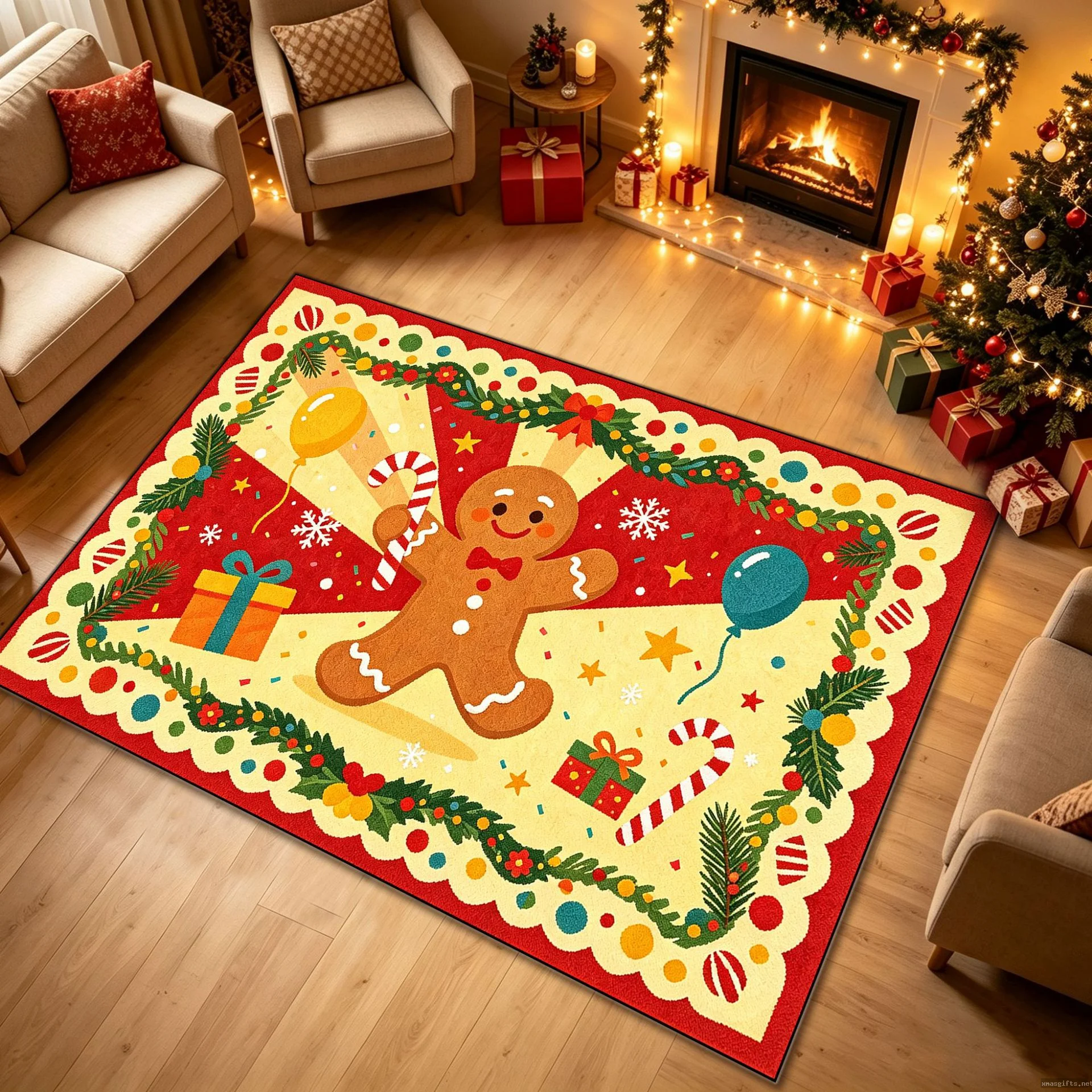 Vintage Retro Christmas Print Area Rug Non Slip Soft Plush Floor Mat Warm Bedroom Holiday Decor Carpet