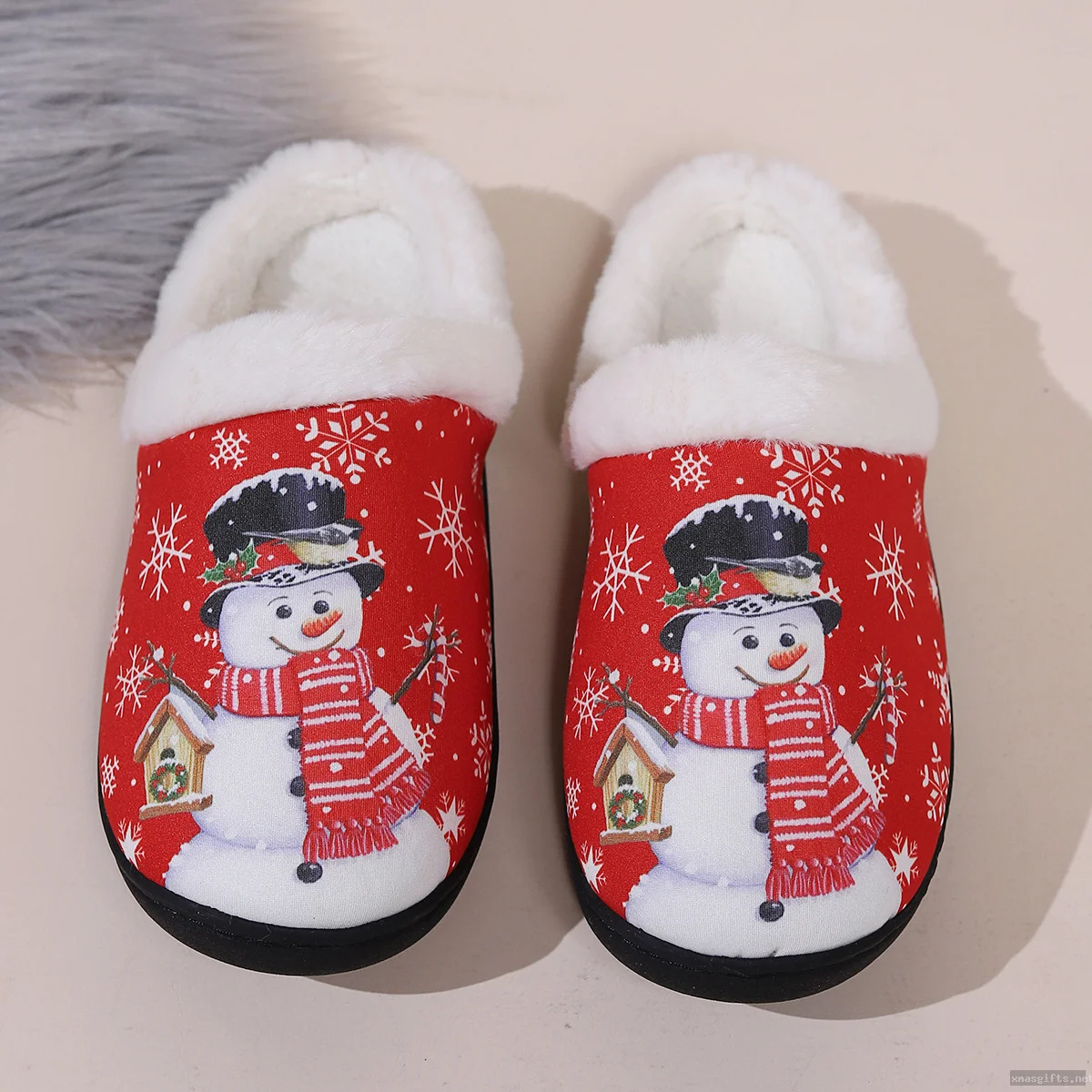 Holiday Christmas Fluffy Plush Slippers Comfort Warm Indoor Home Slippers