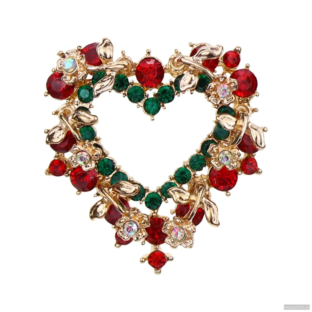 Rhinestone Christmas Wreath Brooches Sparkly Xmas Garland Lapel Pin Jewelry