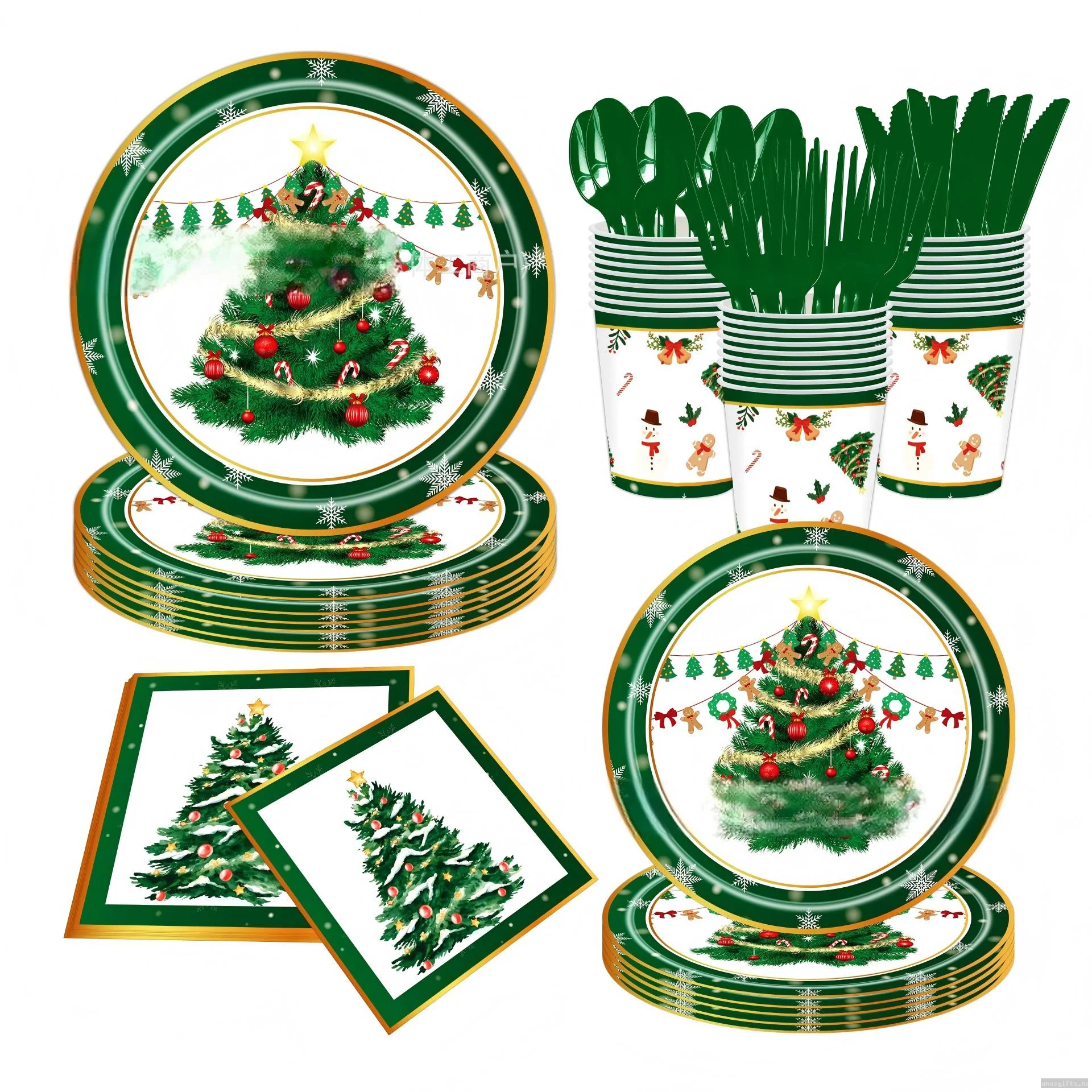 Weihnachtsbaum-Schneeflocken-Muster – Einweg-Tischgeschirr für Partys und Events
