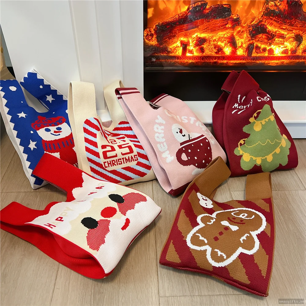 Christmas Knitted Bag Festive Xmas Pattern Hand Knit Tote Bag